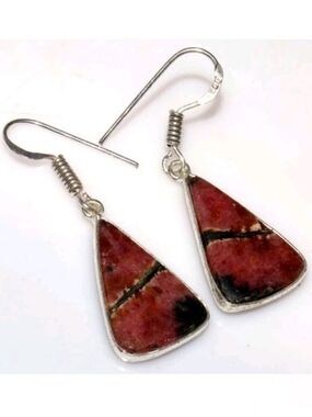 Norwegian Pink Thulite Gemstone 925 Sterling Silver Handmade Dangle Earrings